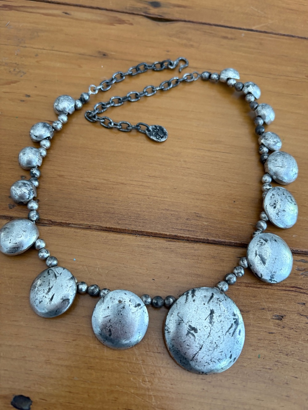 Vintage Silver Tone Disc Statement Necklace Adjustable Boho Bib Necklace